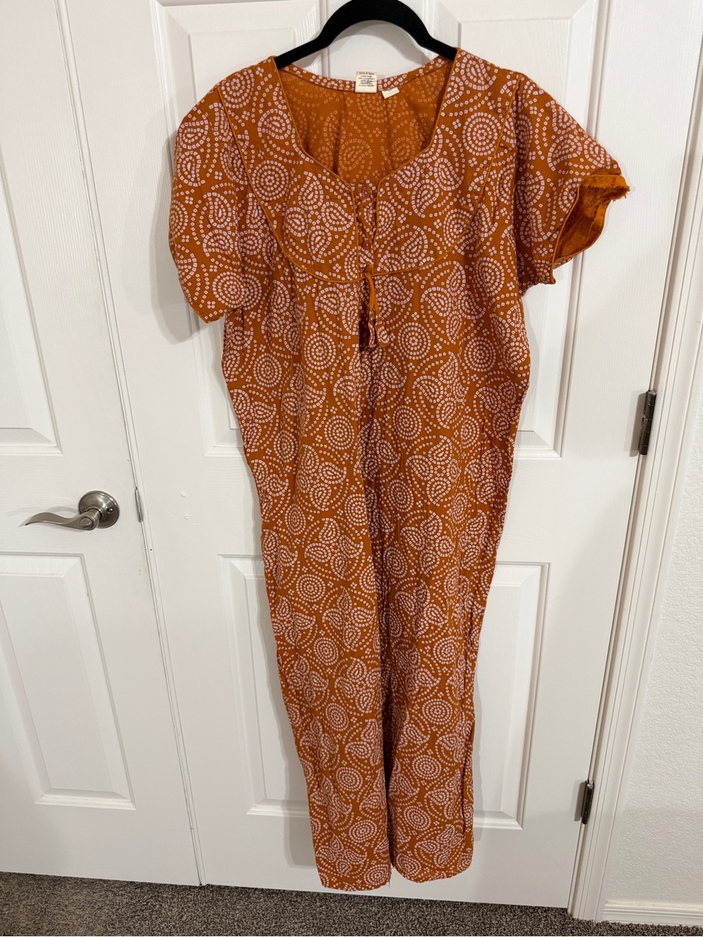 Vintage Sai Night Wear MuuMuu Dress Rust Paisley Boho India M Pockets